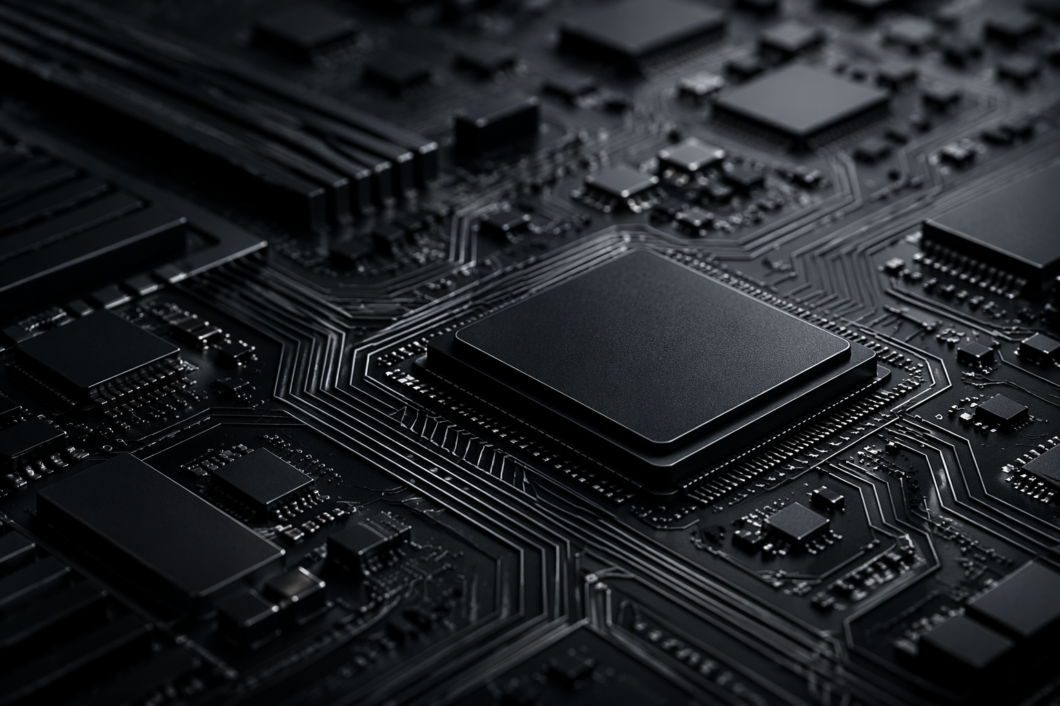 Dark circuit board close-up